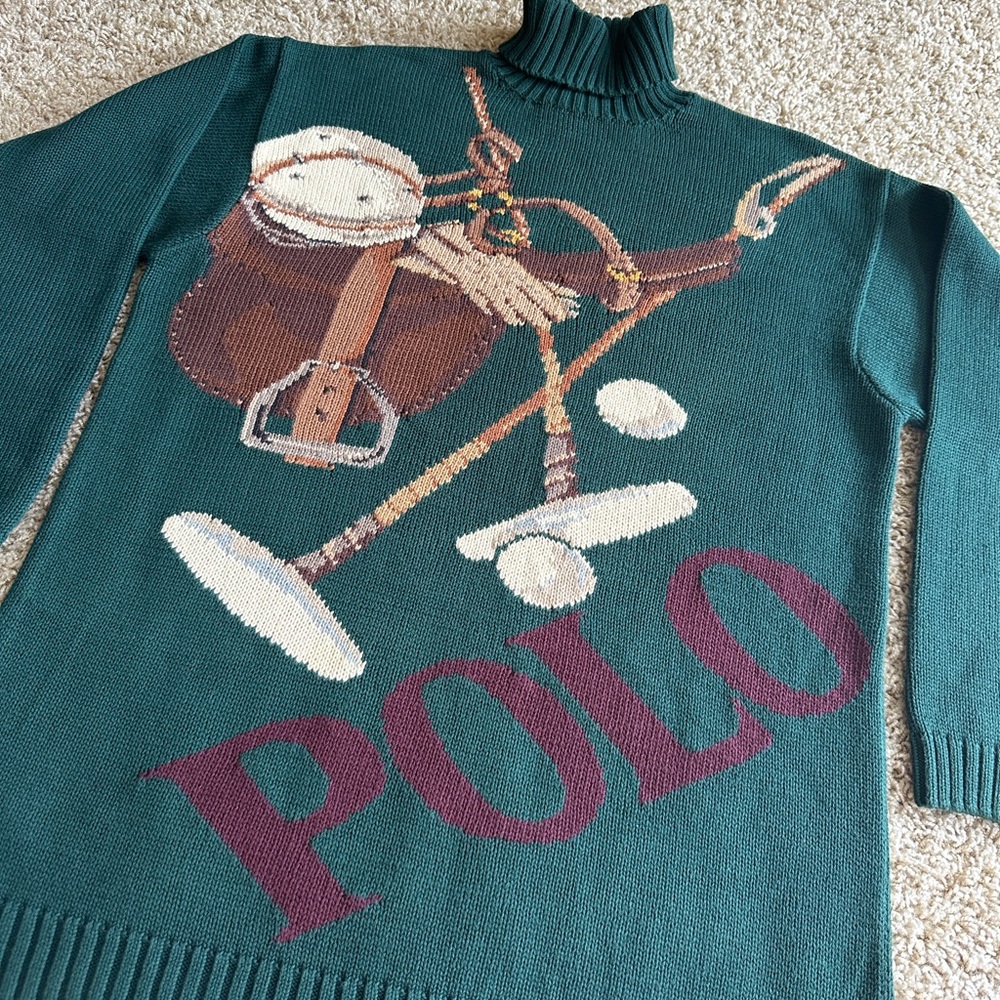 EXTREMELY RARE - 70s POLO RALPH LAUREN Equestrian Saddle/Clubs Knit Sweater - Picture 4 of 14